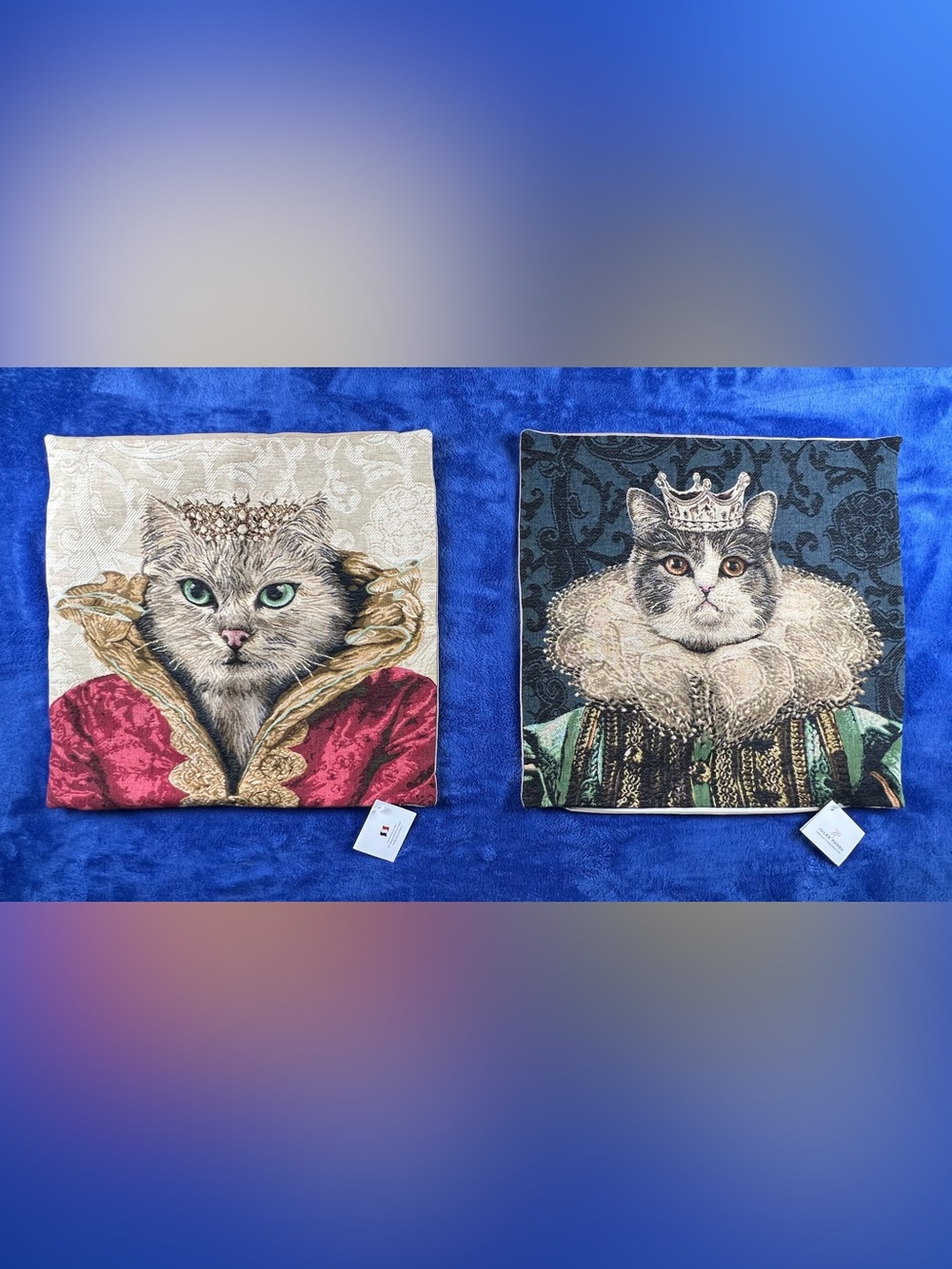 J Pansu Paris France Tapestry Pillowcase Regal Royal Cats Kittens High Quality